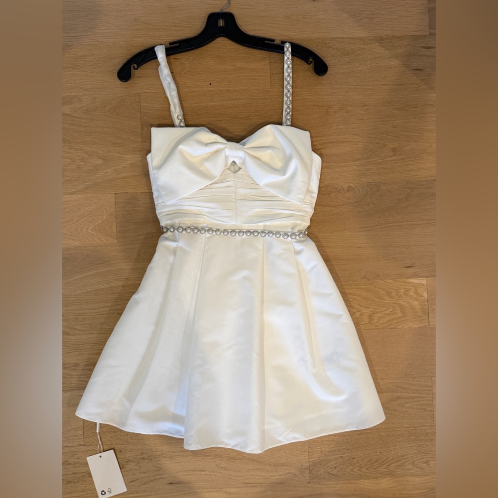 Self-Portrait White Dress with Bow and Pearl Details